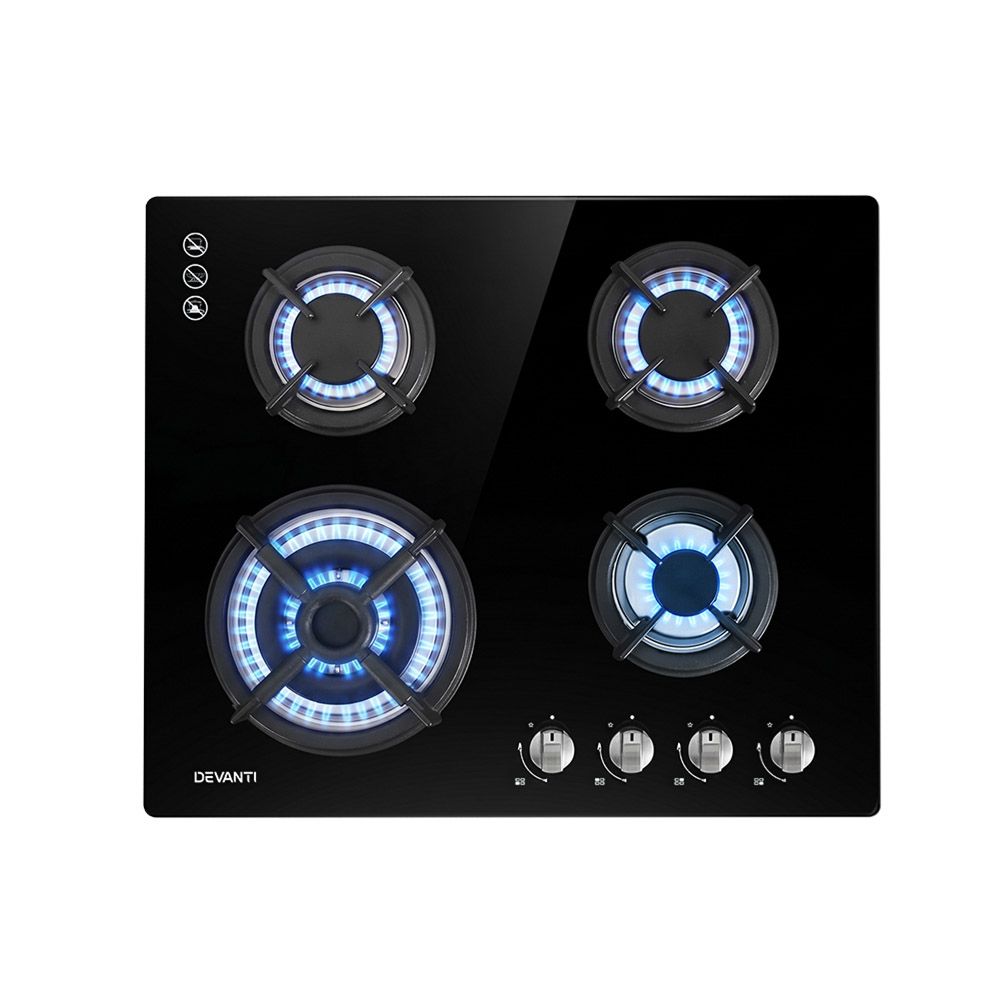 Cocina a gas Devanti de 60 cm y 4 quemadores, color negro