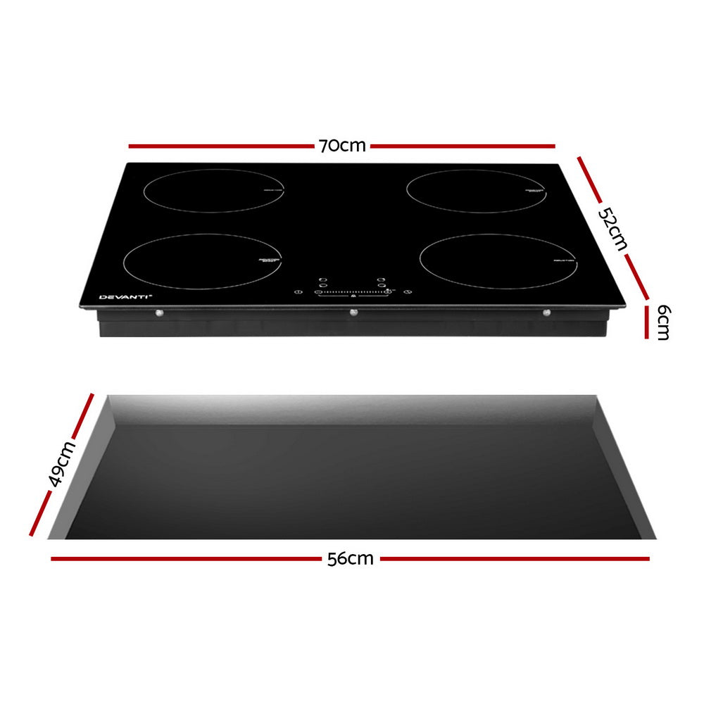 Devanti Electric Induction Cooktop 70cm Ceramic 4 Zones Stove Cook Top Hot Plate 7000W