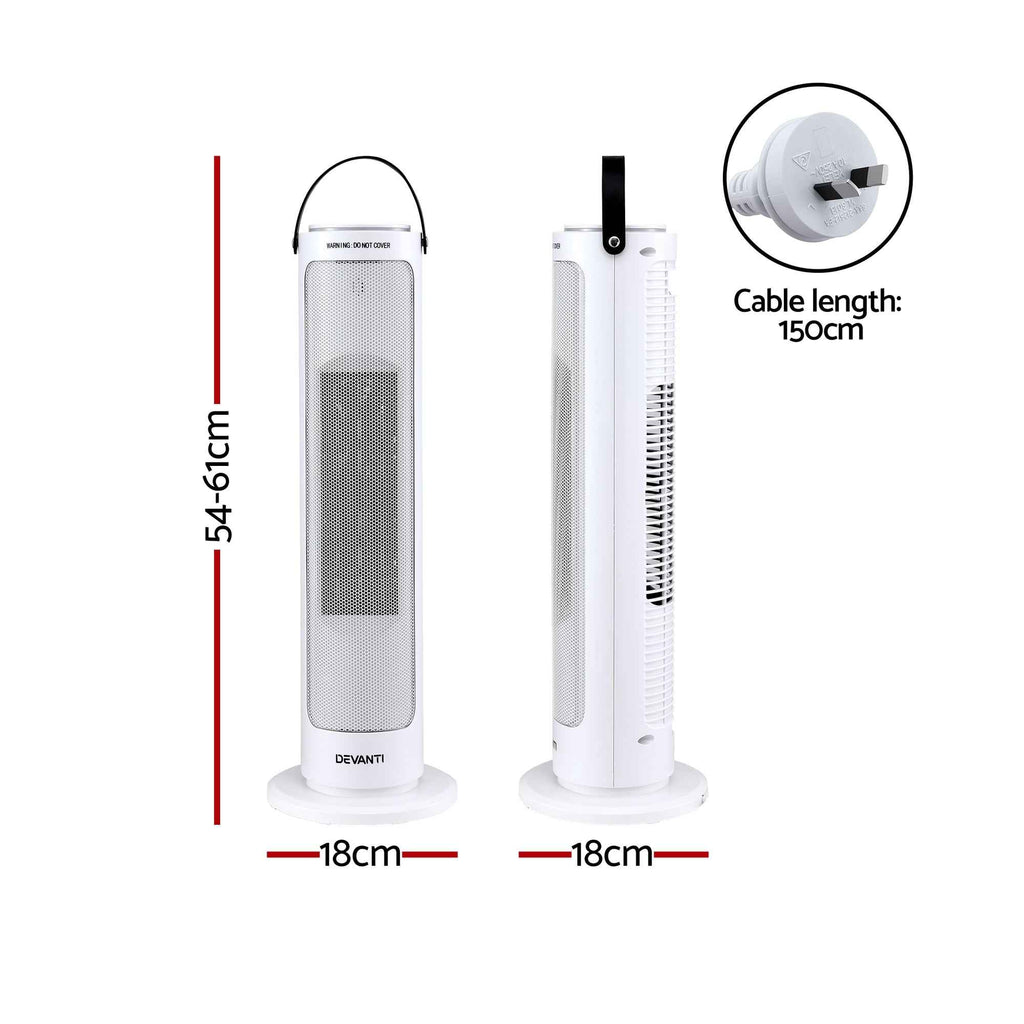 Devanti 2000W Ceramic Tower Heater Space Heaters Oscillating Indoor White