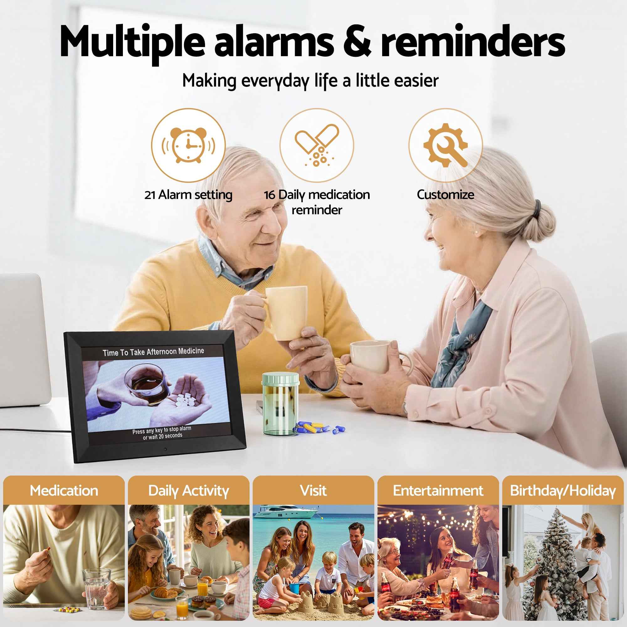 Artiss 10" Digital Day Clock Alarm Calendar Dementia Date Week Desk Clocks Black