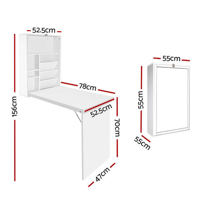 Escritorio para computadora Artiss con estantería para montaje en pared, color blanco