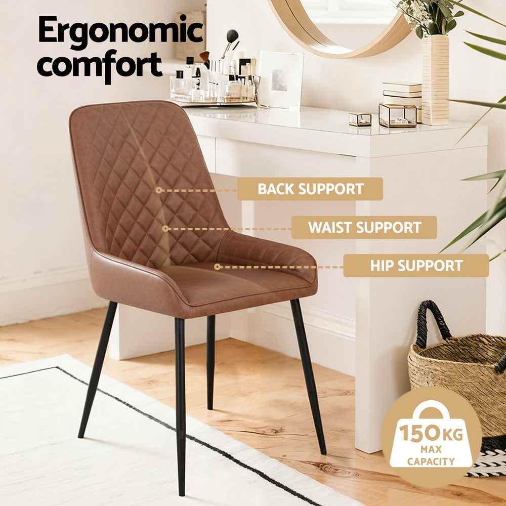 Artiss 2x Dining Chairs Retro PU Leather Kitchen Lounge Cafe Accent Chair Brown