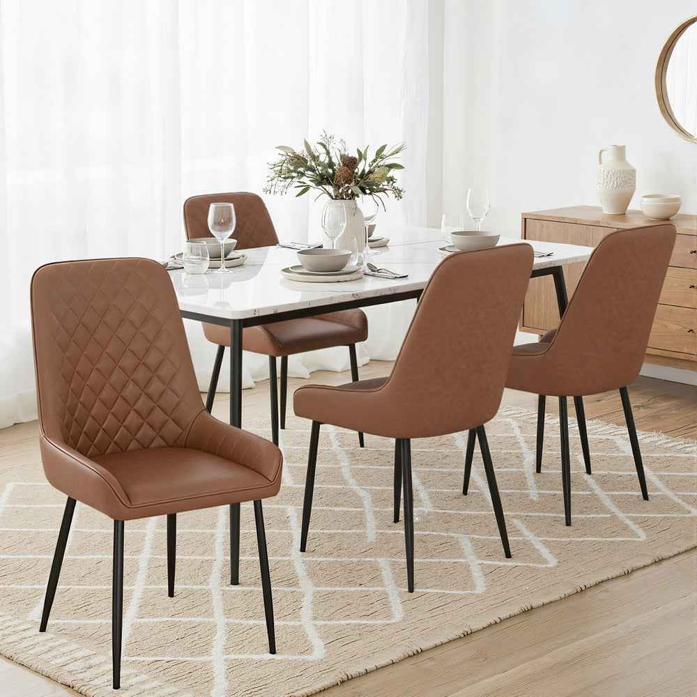 Artiss 4x Dining Chairs Retro PU Leather Kitchen Lounge Cafe Accent Chair Brown