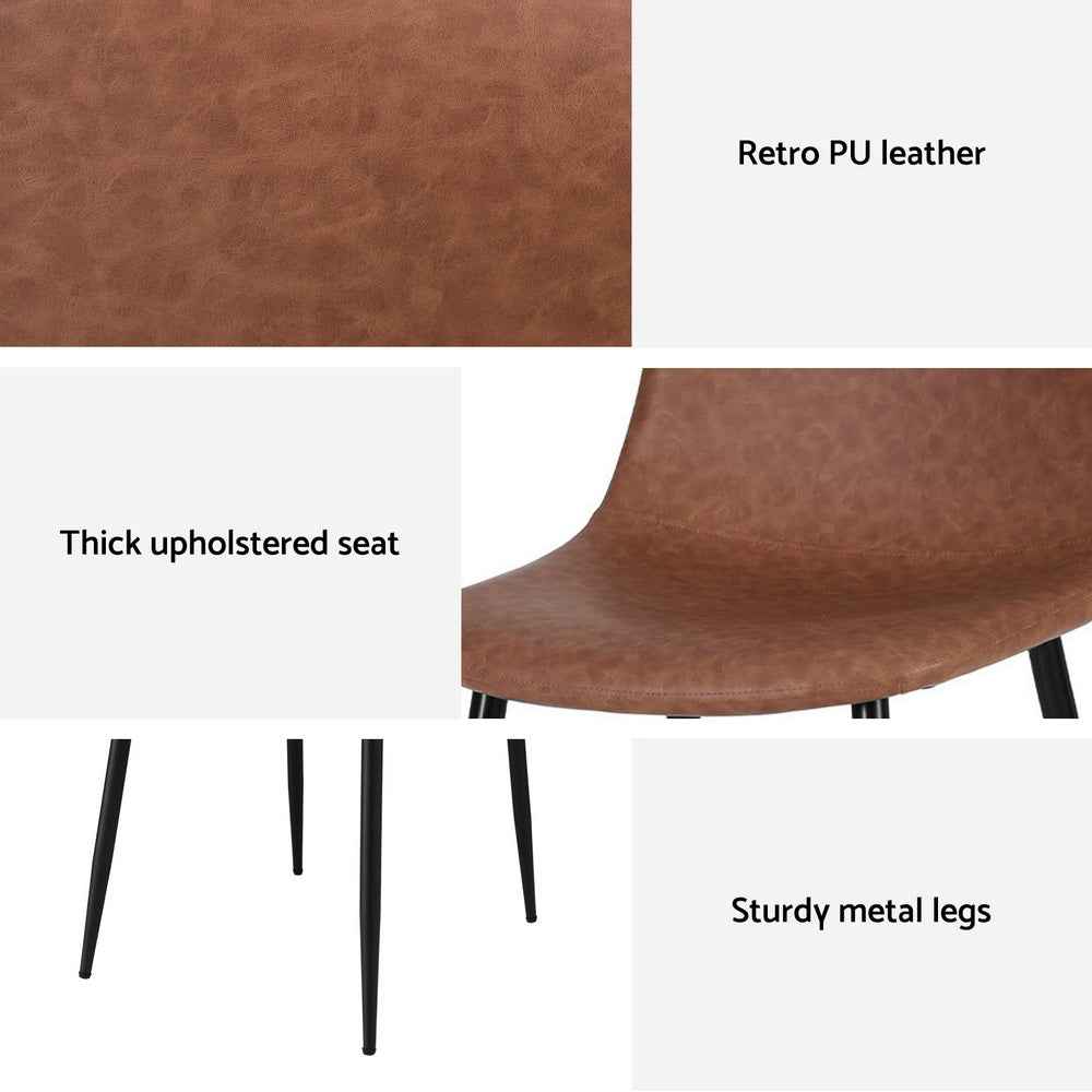 Artiss 2x Dining Chairs Retro PU Leather Kitchen Lounge Cafe Accent Chair Brown