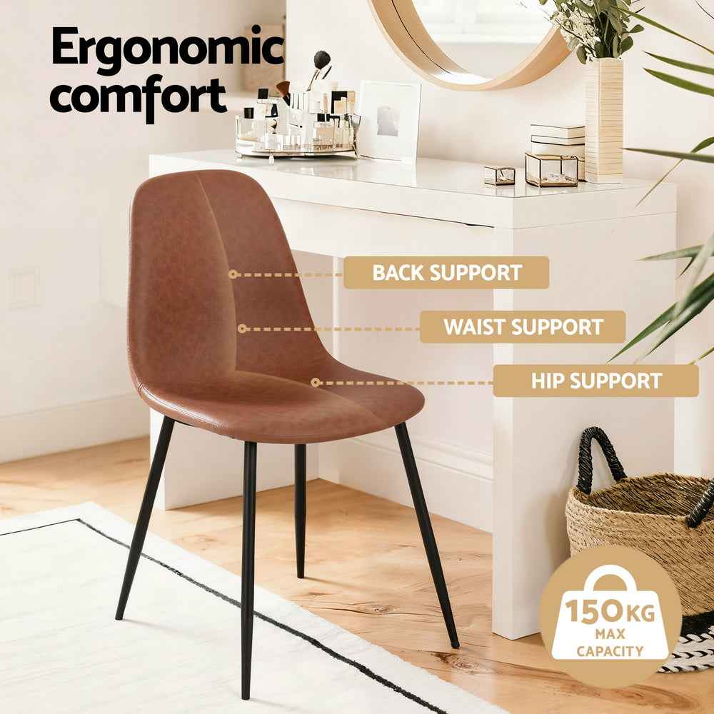 Artiss 4x Dining Chairs Retro PU Leather Kitchen Lounge Cafe Accent Chair Brown
