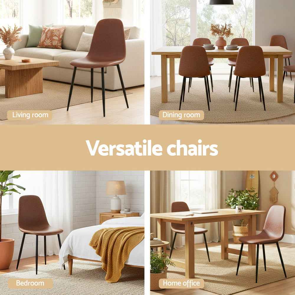 Artiss 4x Dining Chairs Retro PU Leather Kitchen Lounge Cafe Accent Chair Brown