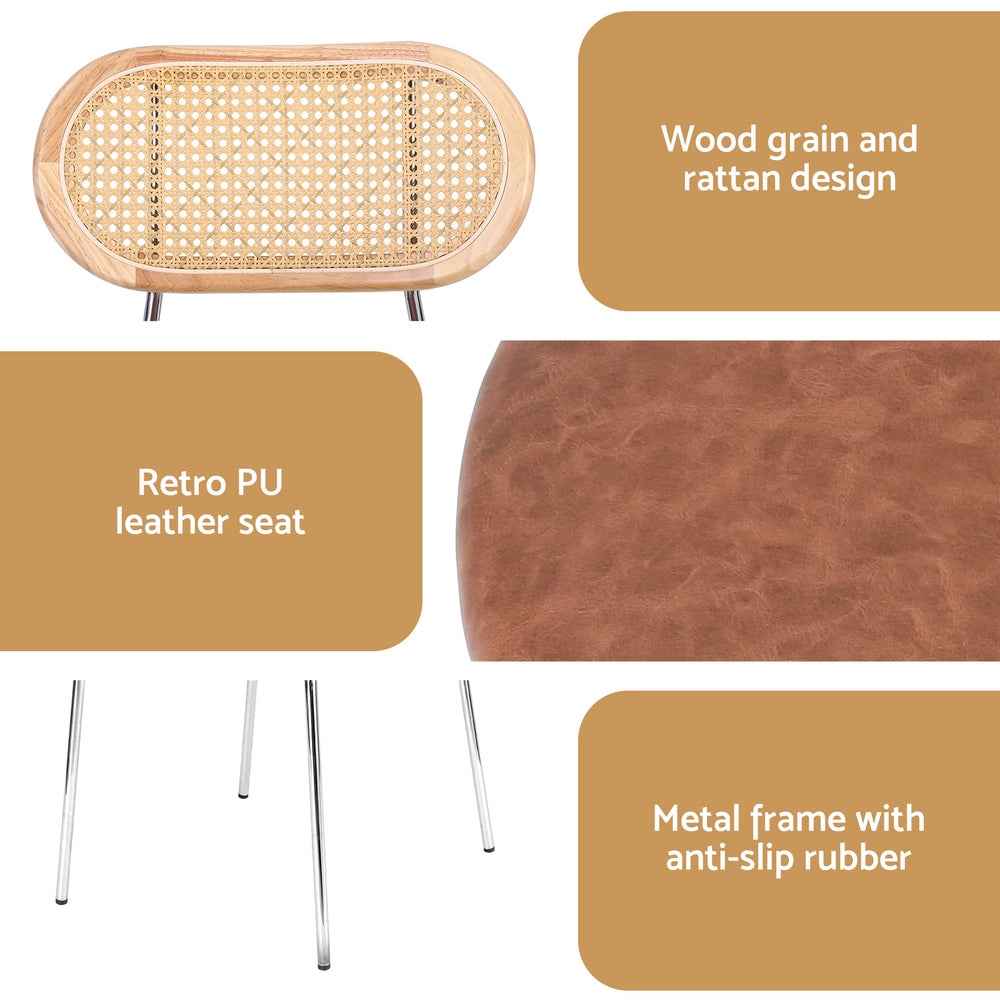 Artiss 2x Dining Chairs PU Leather Rattan Kitchen Lounge Cafe Accent Chair Brown