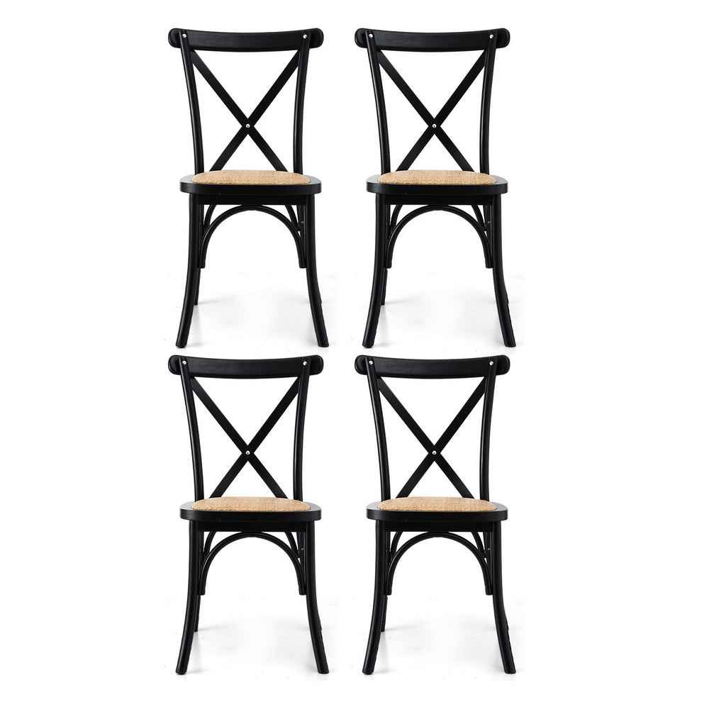 Artiss 4x Dining Chairs Rattan Wooden Kitchen Accent Chair Cafe Lounge Rubber Wood