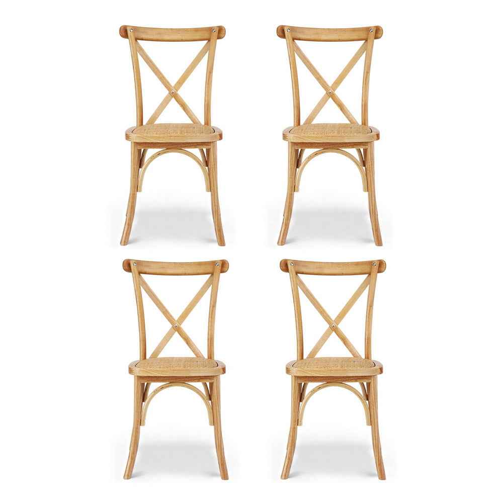 Artiss 4x Dining Chairs Rattan Wooden Kitchen Accent Chair Cafe Lounge Rubber Wood