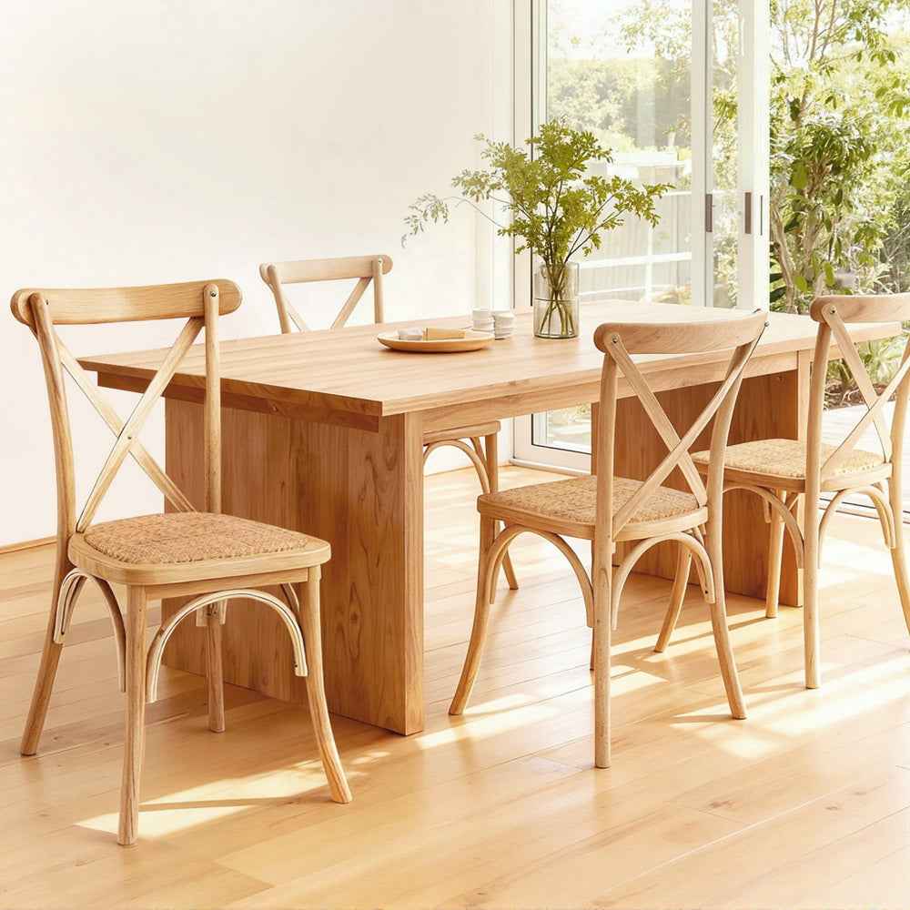 Artiss 4x Dining Chairs Rattan Wooden Kitchen Accent Chair Cafe Lounge Rubber Wood