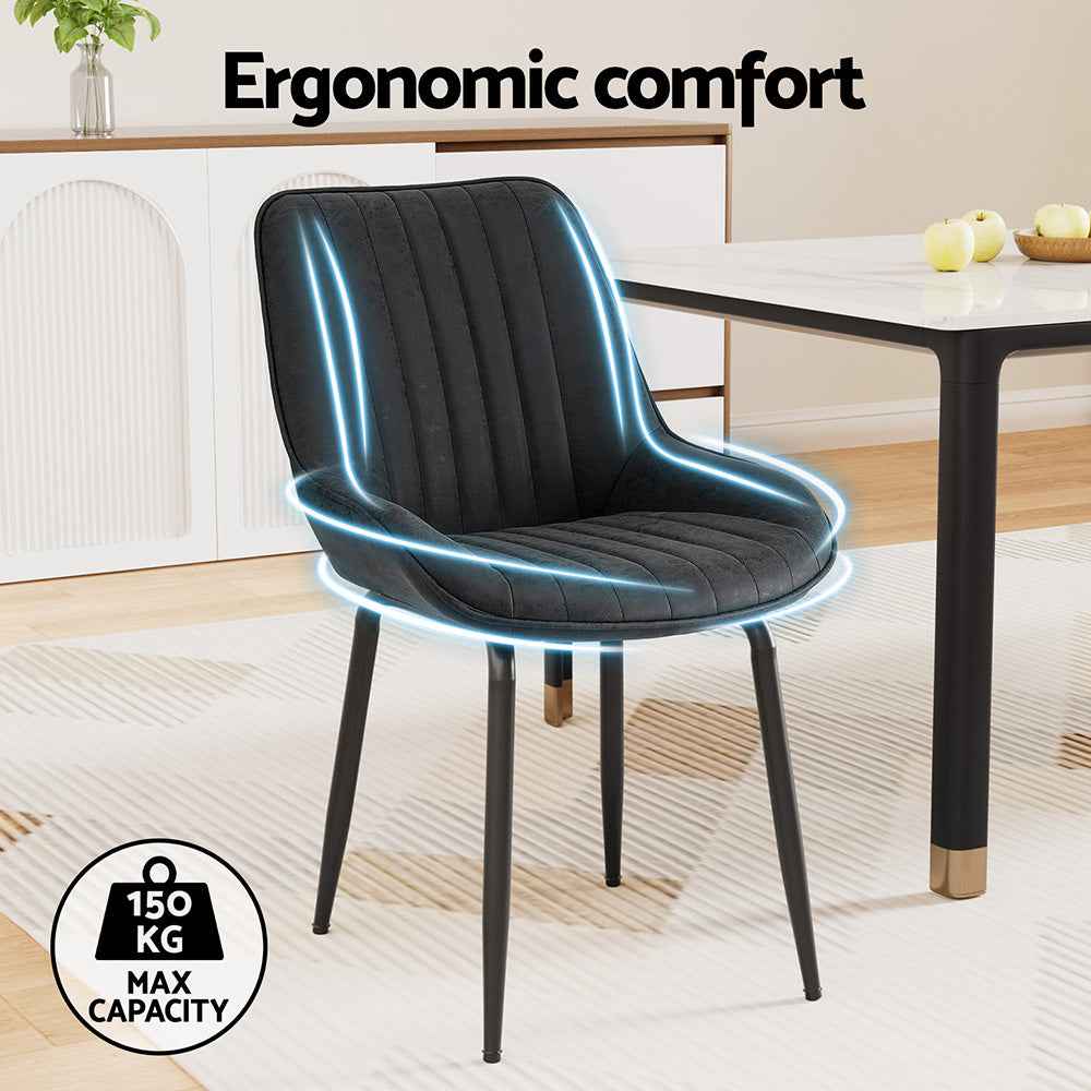 Artiss 2x Dining Chairs Retro PU Leather Kitchen Lounge Cafe Accent Chair Black