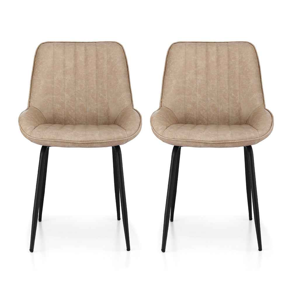 Artiss 2x Dining Chairs Retro PU Leather Kitchen Lounge Cafe Accent Chair Khaki