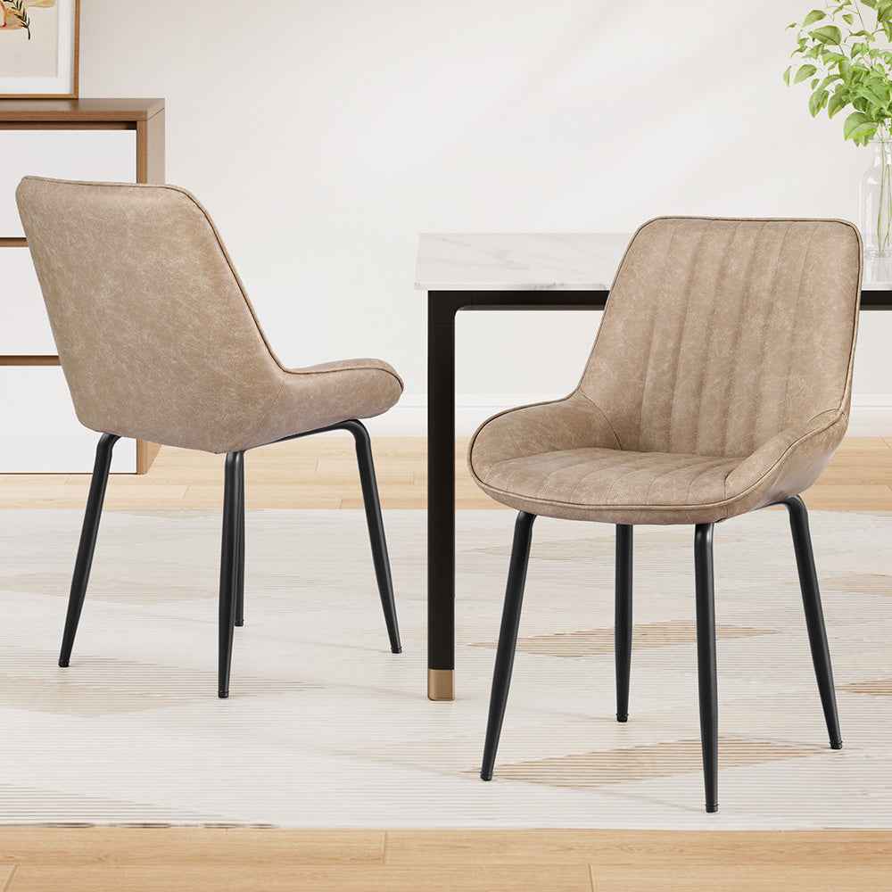 Artiss 2x Dining Chairs Retro PU Leather Kitchen Lounge Cafe Accent Chair Khaki