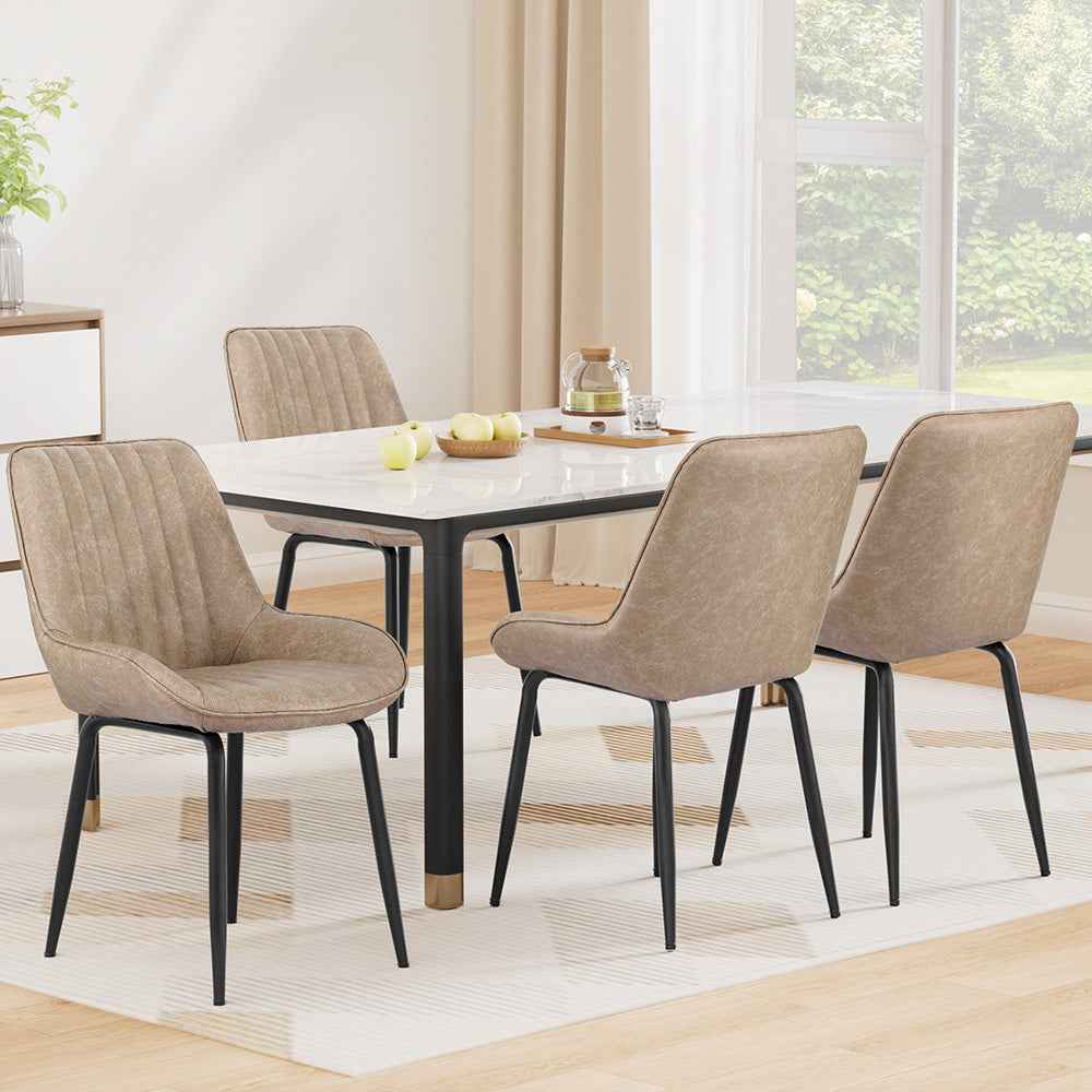Artiss 4x Dining Chairs Retro PU Leather Kitchen Lounge Cafe Accent Chair Khaki