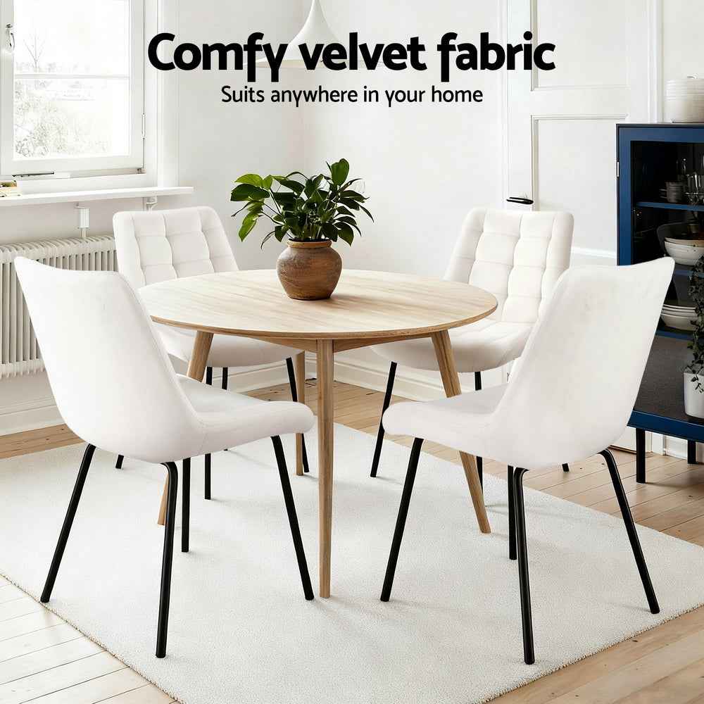 Artiss 4x Dining Chairs Velvet Tufted Kitchen Lounge Cafe Accent Chair Beige
