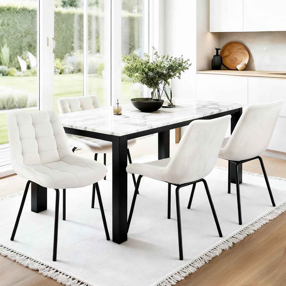 Artiss 4x Dining Chairs Velvet Tufted Kitchen Lounge Cafe Accent Chair Beige