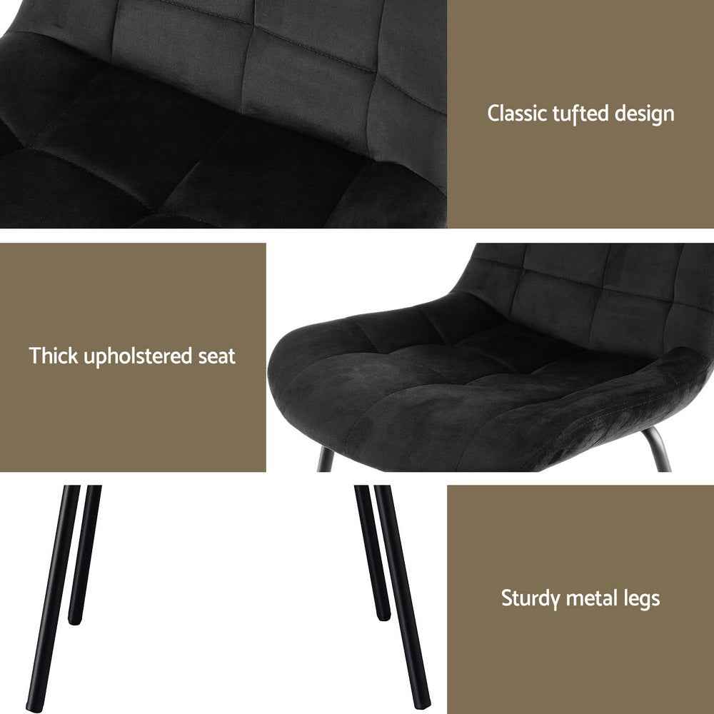 Artiss 2x Dining Chairs Velvet Tufted Kitchen Lounge Cafe Accent Chair Black