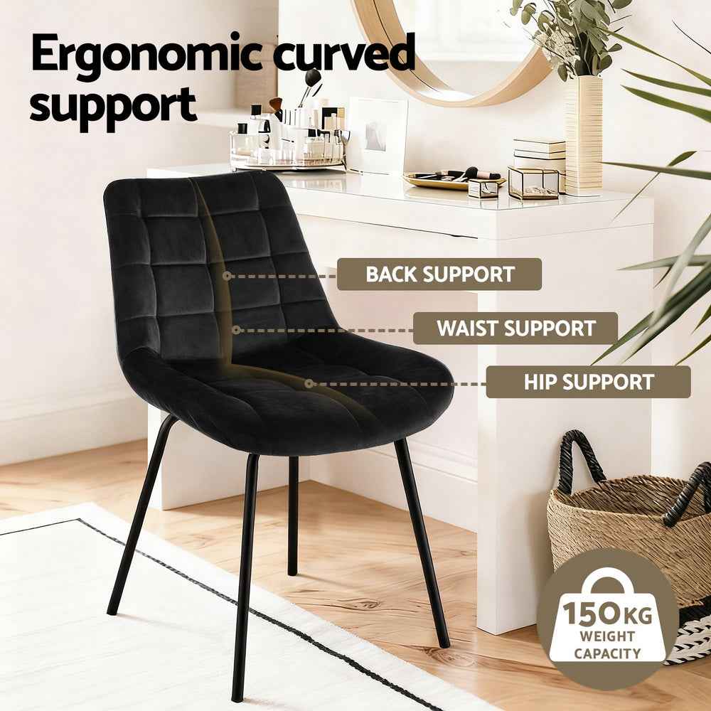 Artiss 4x Dining Chairs Velvet Tufted Kitchen Lounge Cafe Accent Chair Black