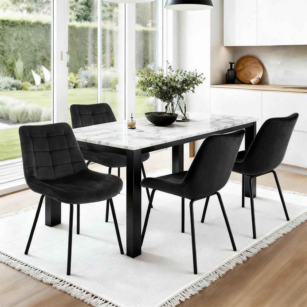 Artiss 4x Dining Chairs Velvet Tufted Kitchen Lounge Cafe Accent Chair Black