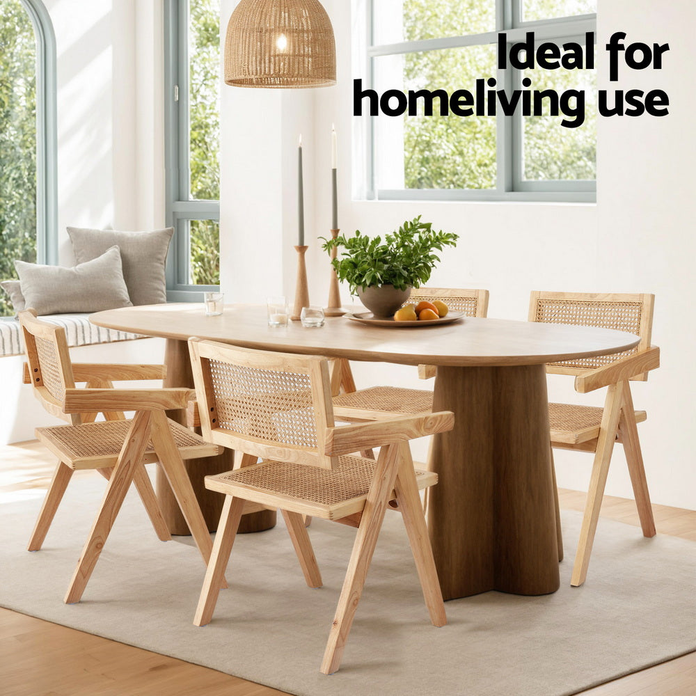 Artiss 1x Dining Chair Wooden Rattan Seat Rubber Wood Frame