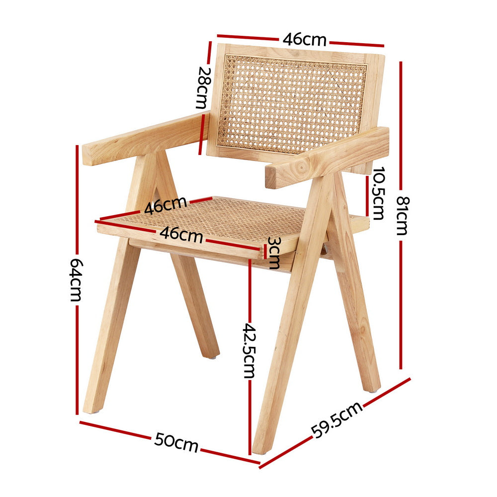 Artiss 2x Dining Chairs Wooden Rattan Seat Rubber Wood Frame