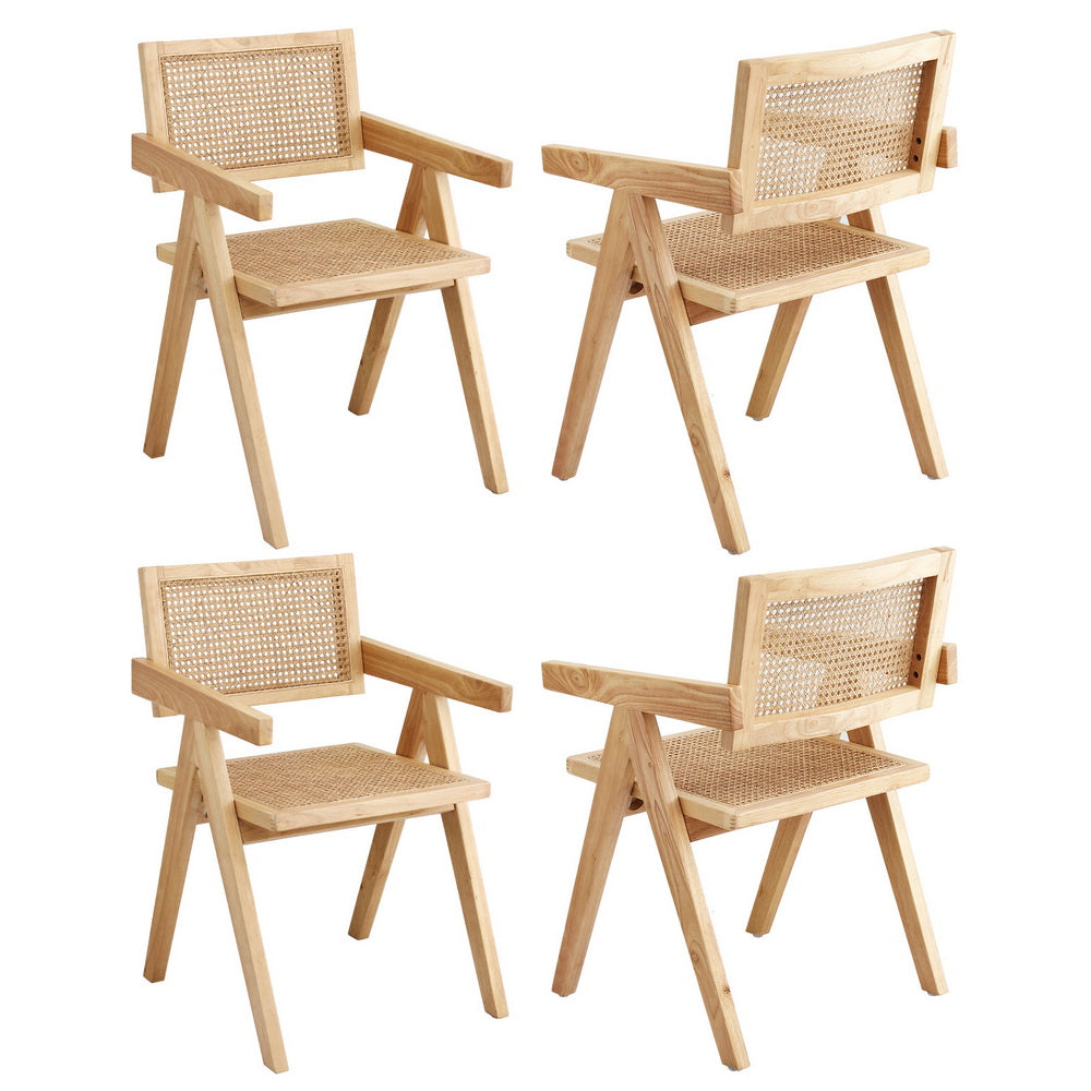 Artiss 4x Dining Chairs Wooden Rattan Seat Rubber Wood Frame