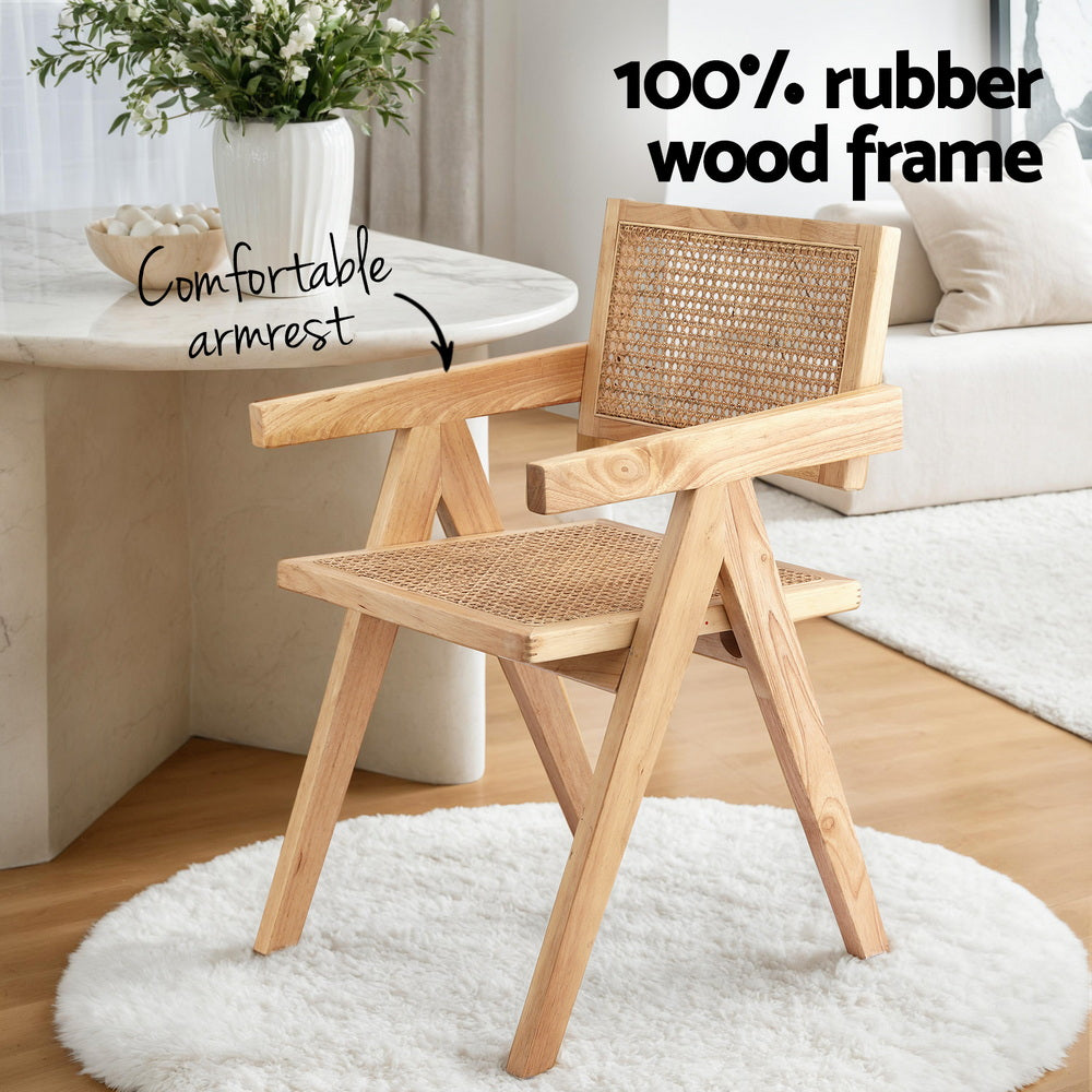 Artiss 4x Dining Chairs Wooden Rattan Seat Rubber Wood Frame