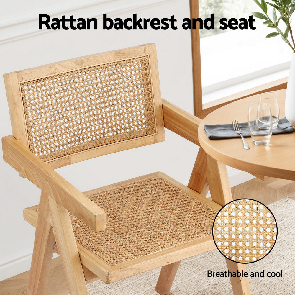 Artiss 4x Dining Chairs Wooden Rattan Seat Rubber Wood Frame
