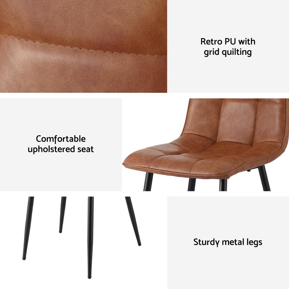 Artiss 4x Dining Chairs Retro PU Leather Kitchen Lounge Cafe Accent Chair Brown