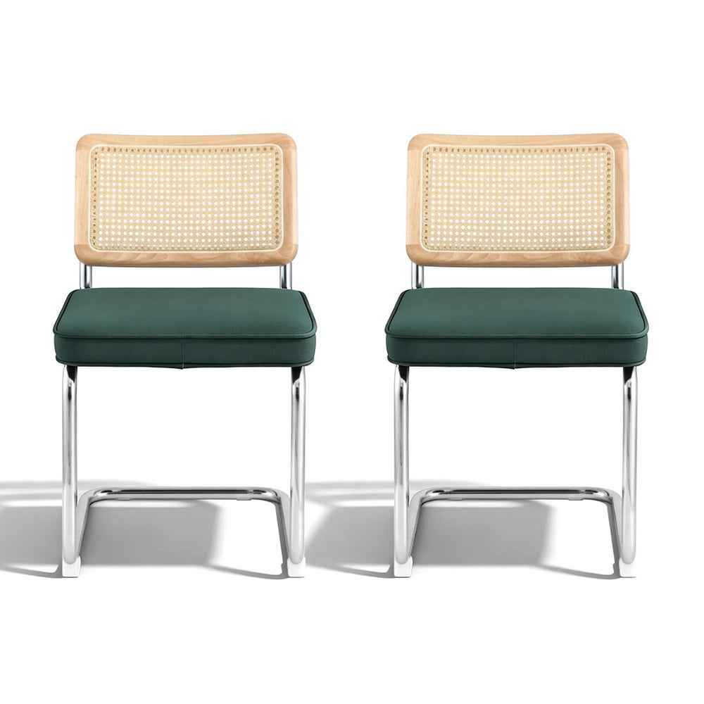 Artiss Dining Chairs Set of 2 Velvet Rattan Cantilever Green