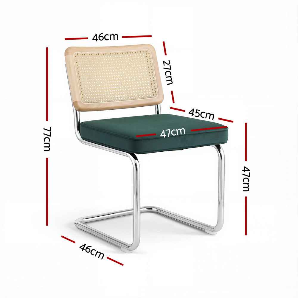 Artiss Dining Chairs Set of 4 Velvet Rattan Cantilever Green