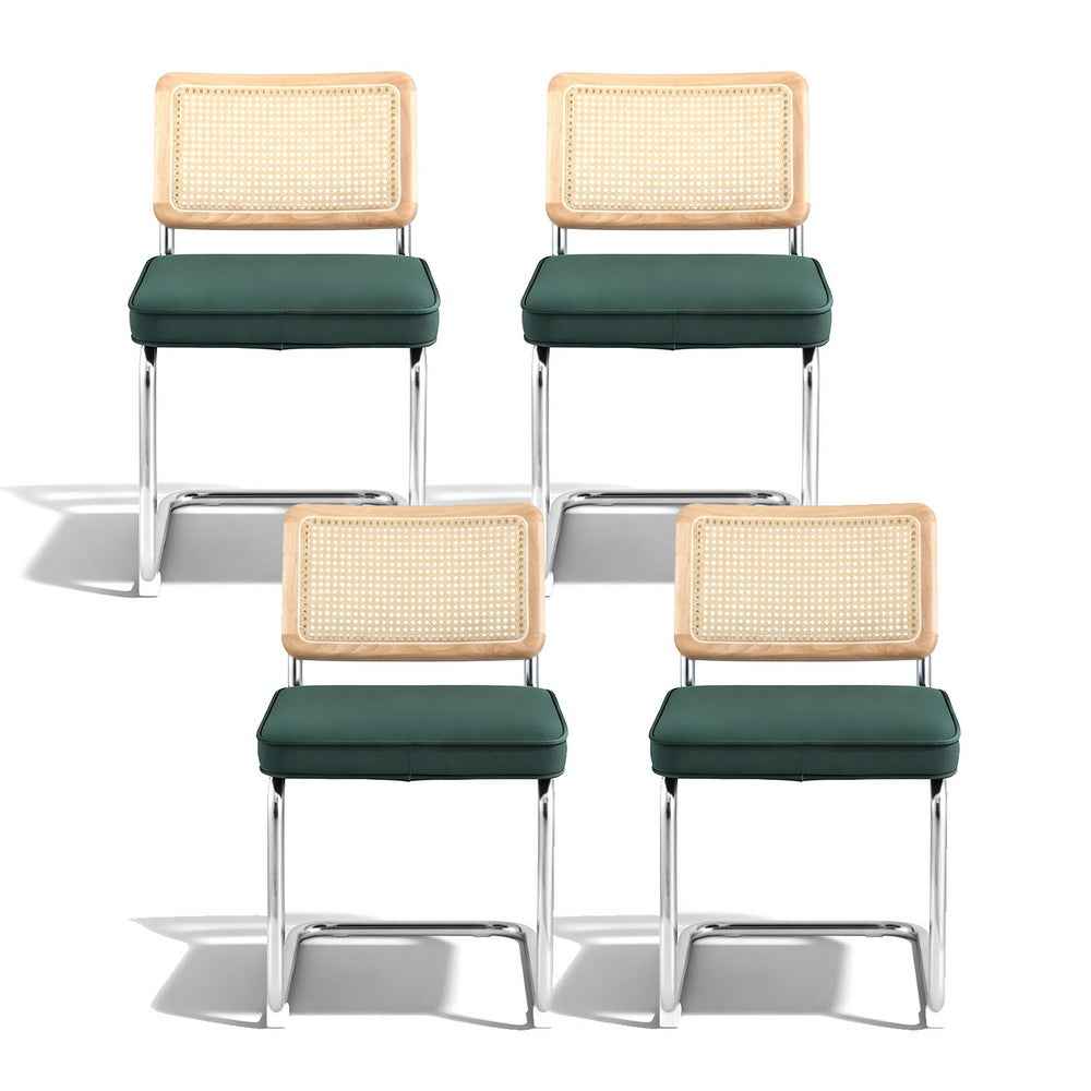 Artiss Dining Chairs Set of 4 Velvet Rattan Cantilever Green