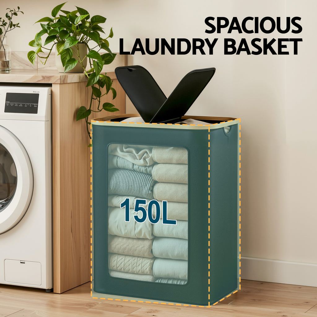 Artiss 2 Sections Laundry Basket with Removable Bags Foldable Black