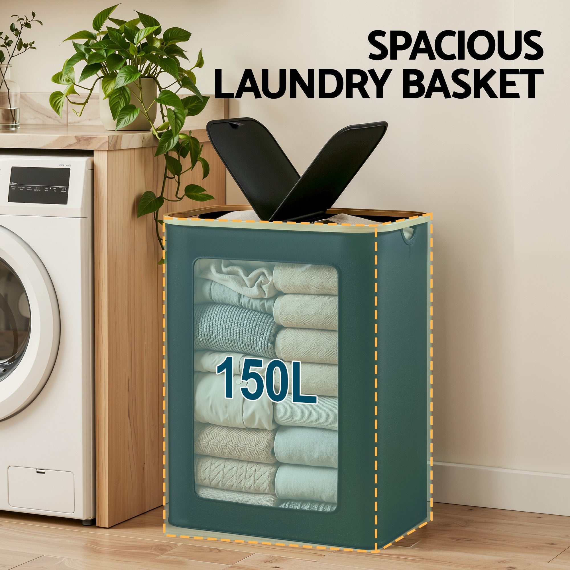 Artiss 2 Sections Laundry Basket with Removable Bags Foldable Black