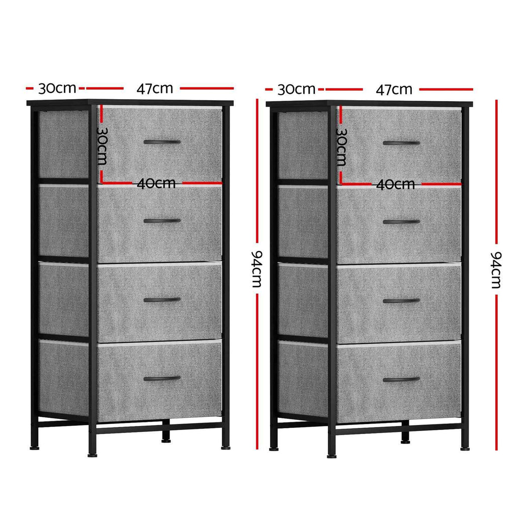 Artiss Set of 2 Chest of 4 Drawers Storage Dresser Tallboy Grey