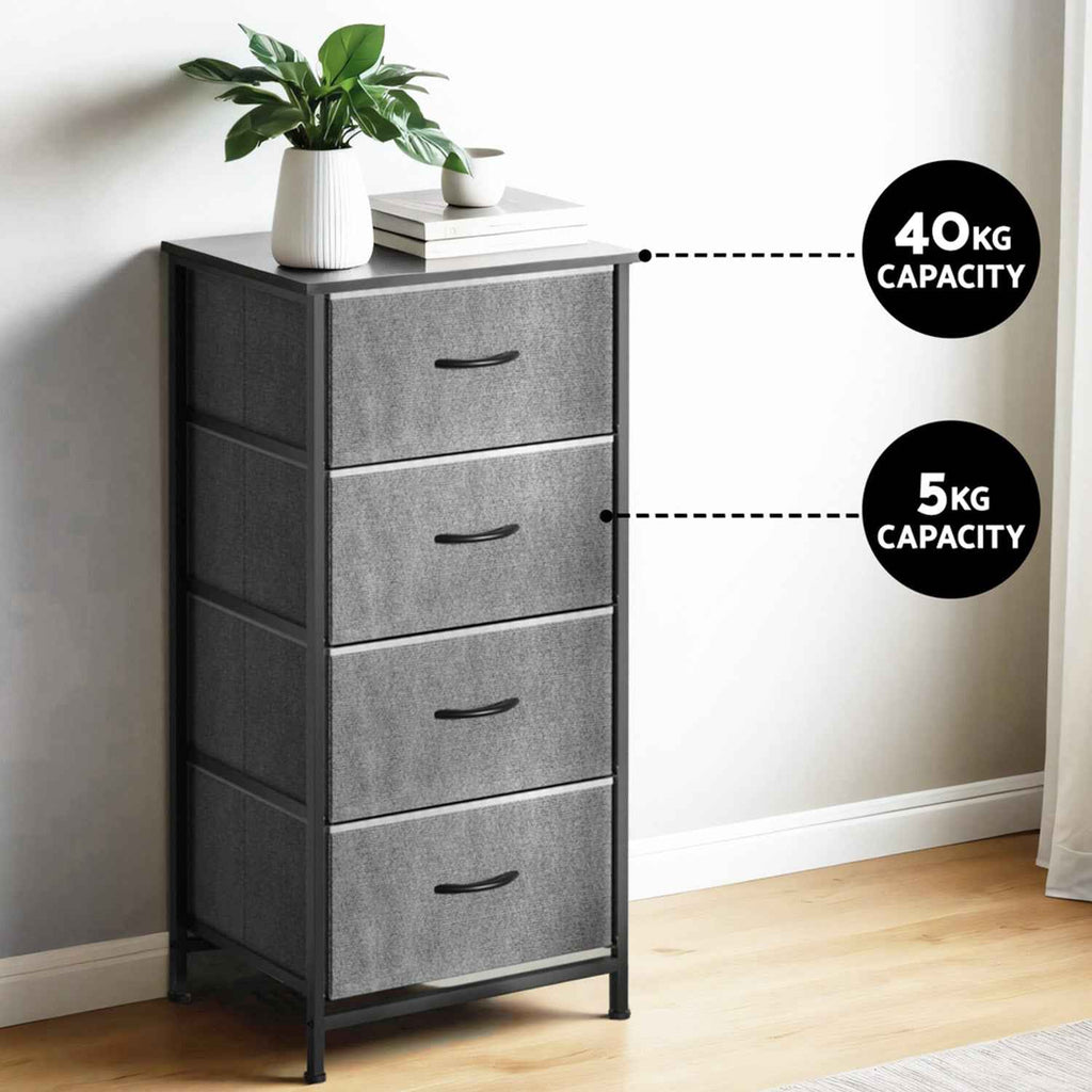 Artiss Set of 2 Chest of 4 Drawers Storage Dresser Tallboy Grey