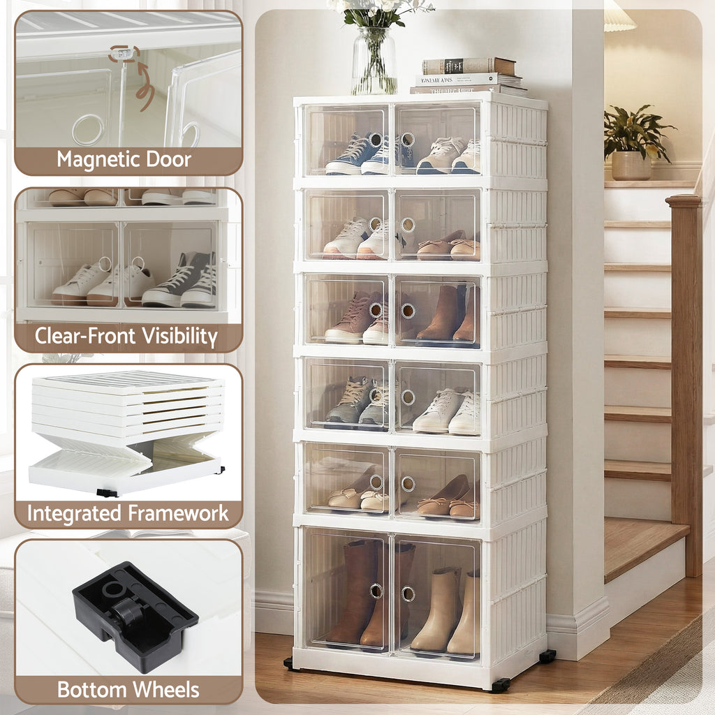 Artiss Foldable Shoe Storage Box 6 Tier 12 Pairs Entryway