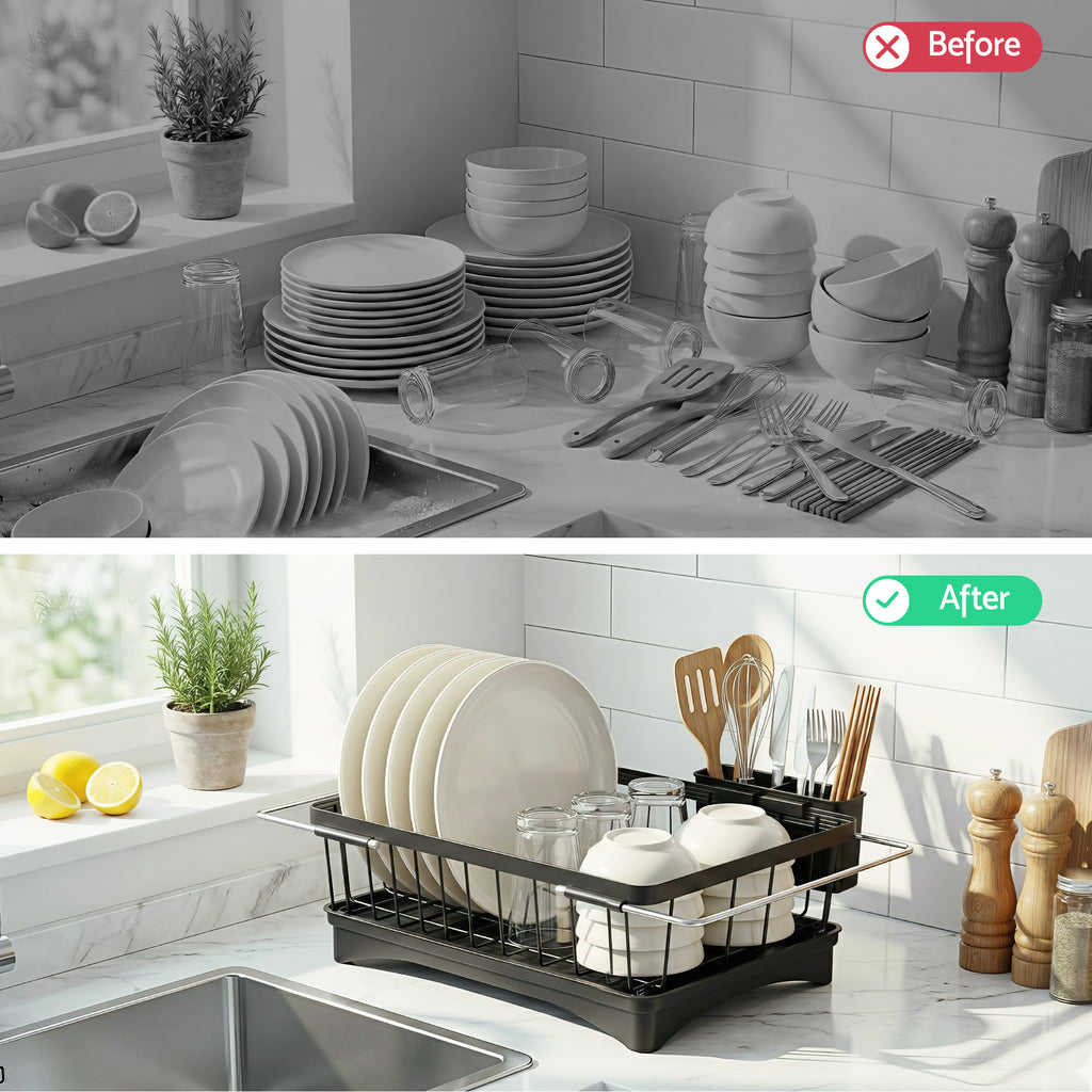 Cefito Dish Drying Rack for Kitchen Storage Organisation Kitchen Sink Organiser Dish Drainer