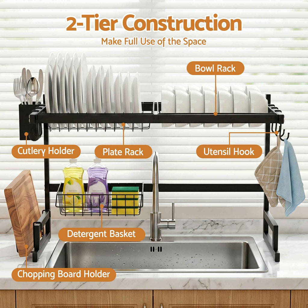 Cefito Dish Drying Rack for Kitchen Storage Organisation Kitchen Sink Organiser Dish Drainer