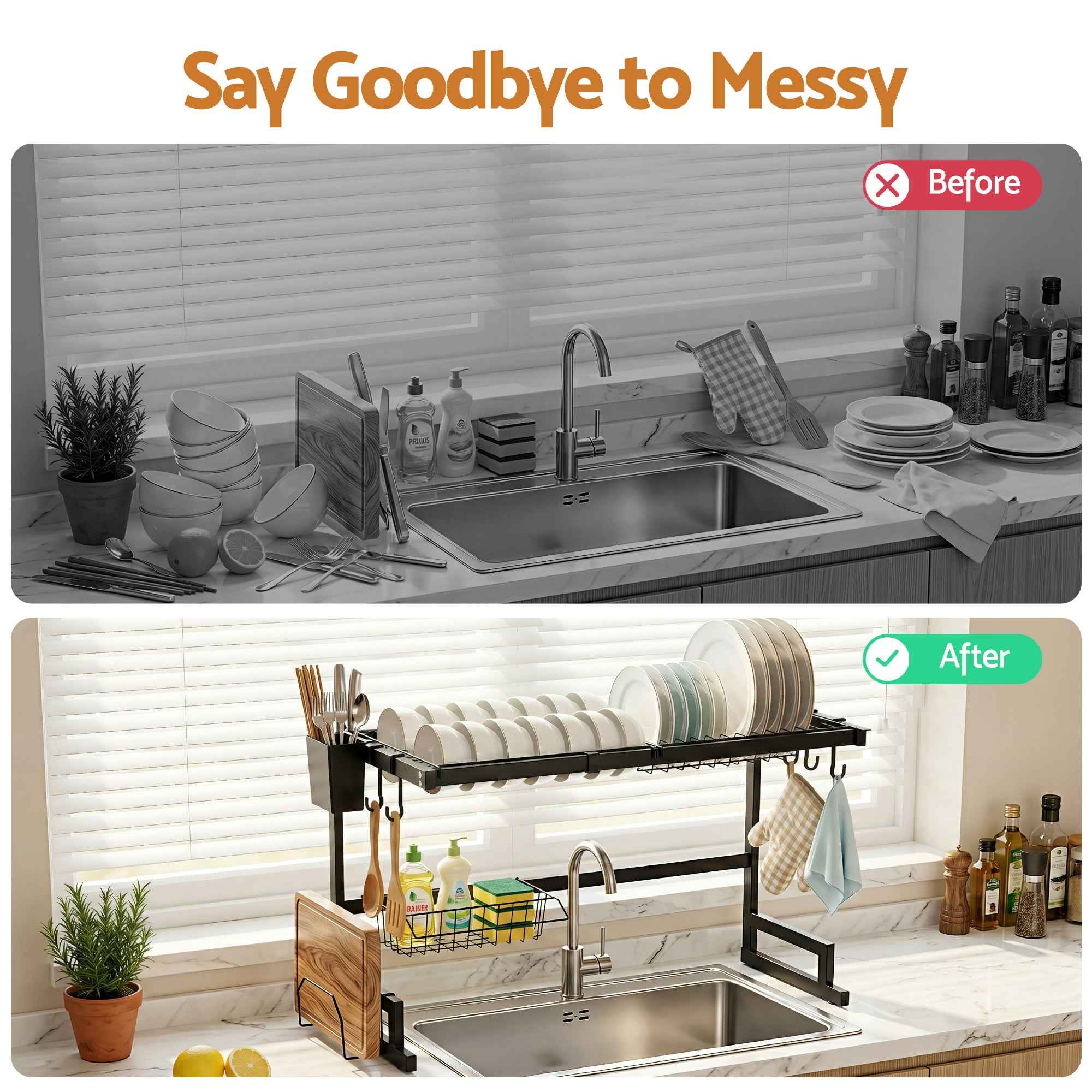Cefito Dish Drying Rack for Kitchen Storage Organisation Kitchen Sink Organiser Dish Drainer
