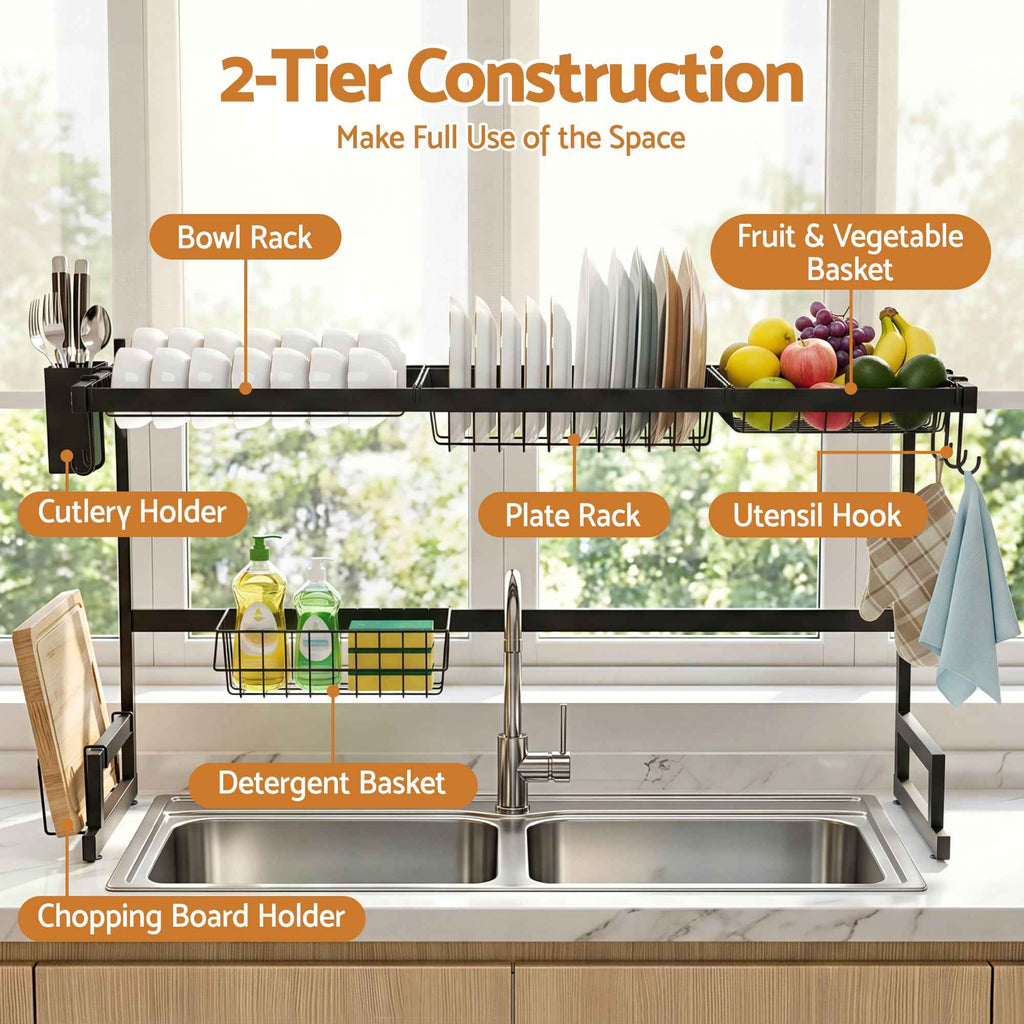 Cefito Dish Drying Rack for Kitchen Storage Organisation Kitchen Sink Organiser Dish Drainer