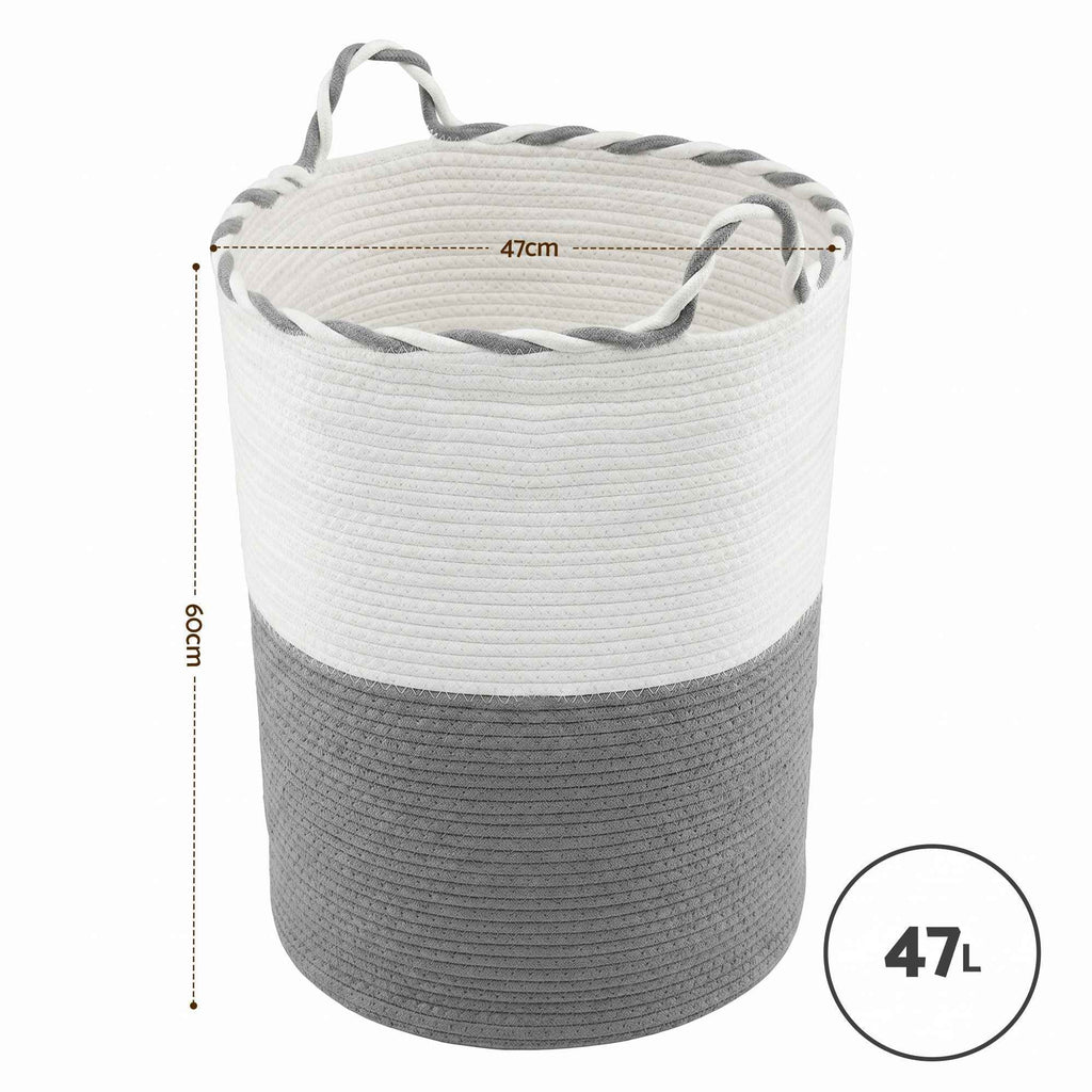 Artiss Woven Laundry Basket with handles Foldable White & Grey