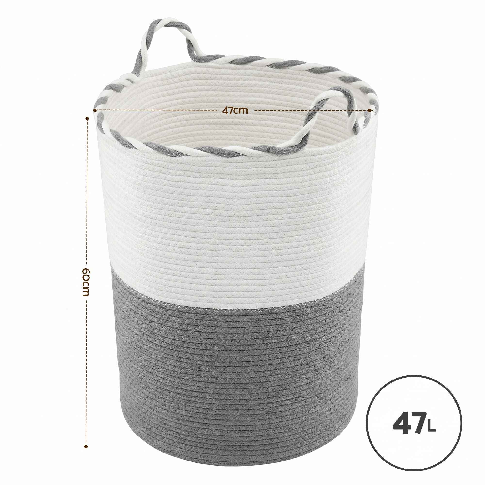 Artiss Woven Laundry Basket with handles Foldable White & Grey