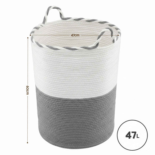 Artiss Woven Laundry Basket with handles Foldable White & Grey