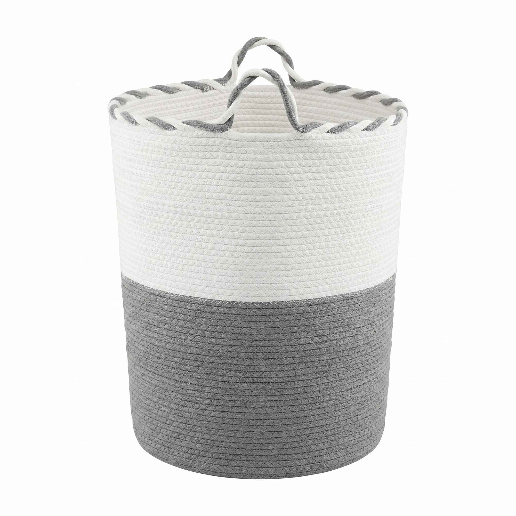 Artiss Woven Laundry Basket with handles Foldable White & Grey