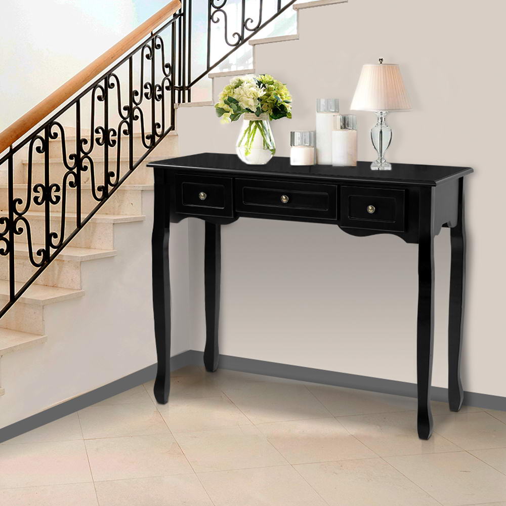 Artiss Console Table 3 Drawers Black Hamptons