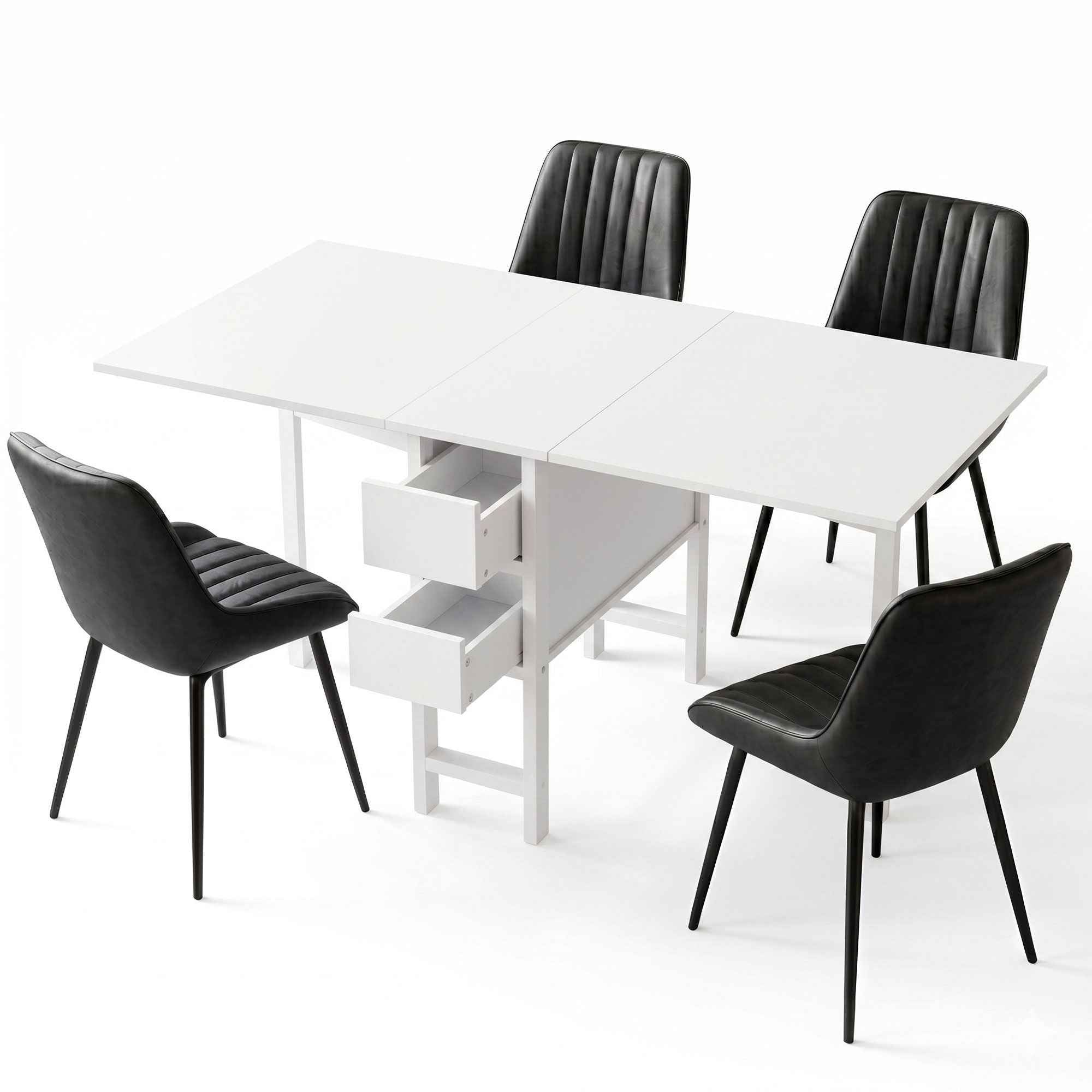 Artiss Dining Table and Chairs Set 5pcs Foldable Kitchen Furniture with 2 Drawers Black and White