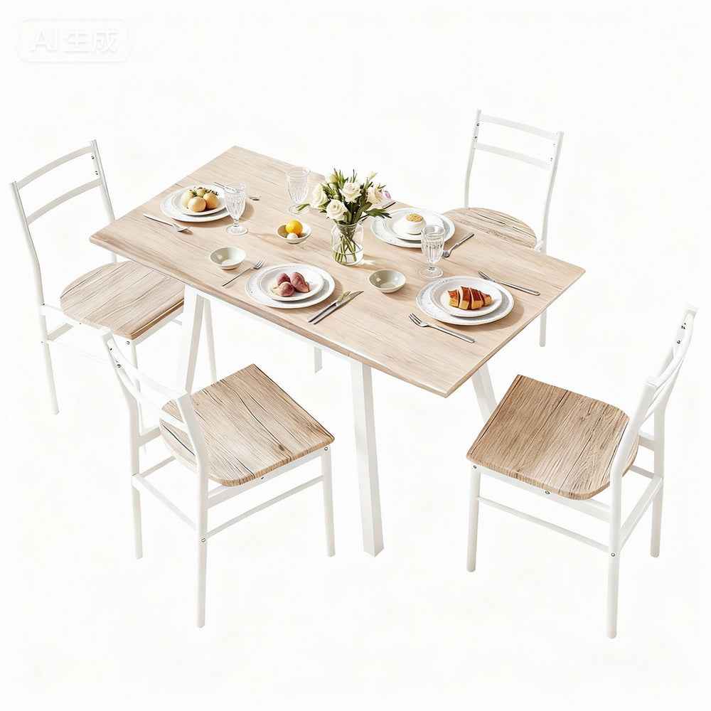 Artiss Dining Table and Chairs Set 5pcs Foldable Kitchen Furniture Natural White