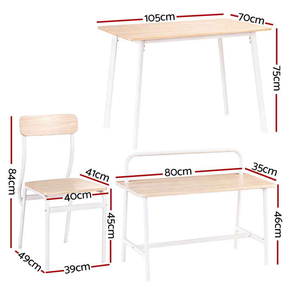 Artiss Dining Table and Chairs Set of 4 Bench Kitchen Furniture Natural and White