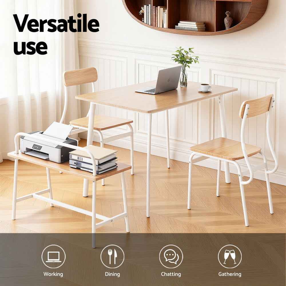 Artiss Dining Table and Chairs Set of 4 Bench Kitchen Furniture Natural and White